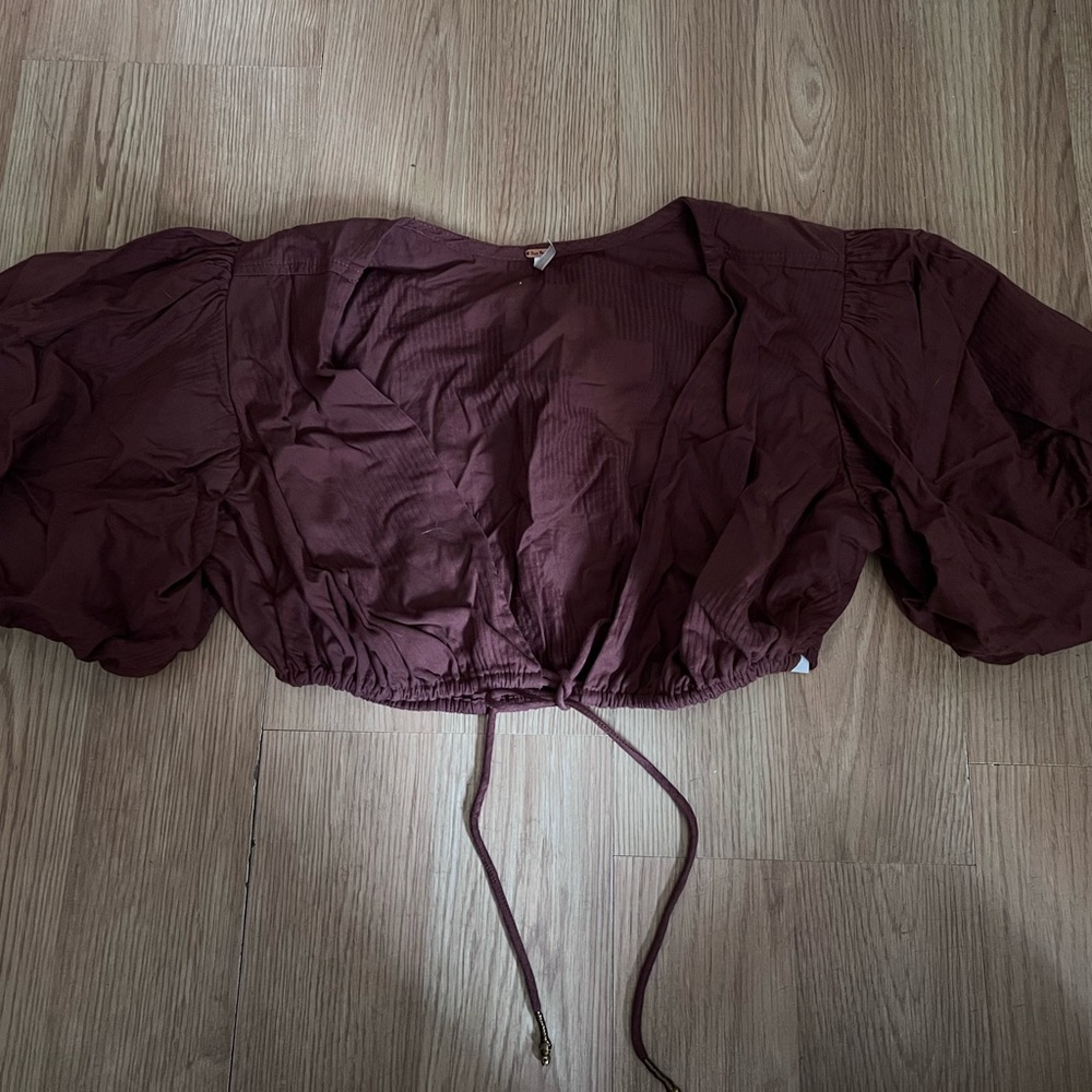 Free People Burgundy Puff Sleeve Blouse